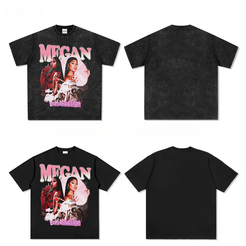 Marcas streetwear usa hip hop Megan Thee Stallion print short sleeve t-shirt