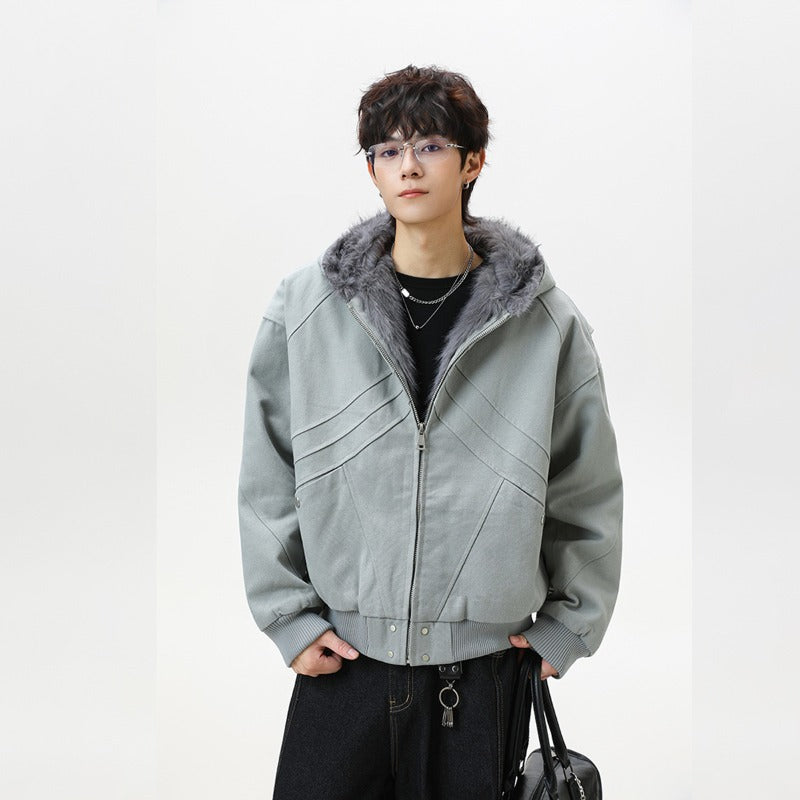 Unisex Down Jacket Winter Fleece Collar Plush Cotton Jacket Men