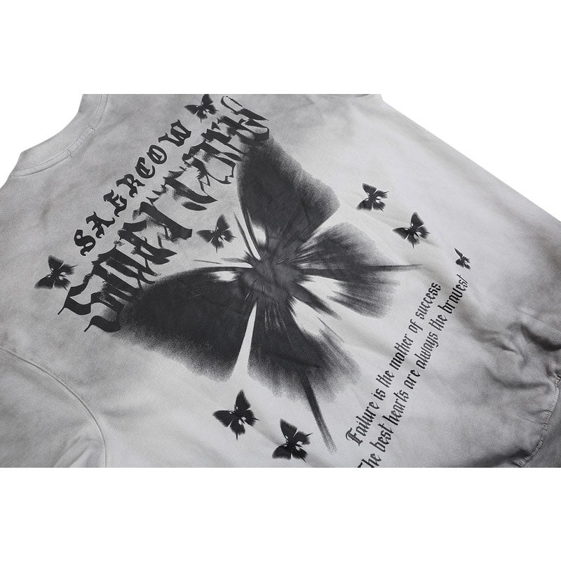 Streetwear Hoodie vintage do dirty gradual change crew neck sweater butterfly print top