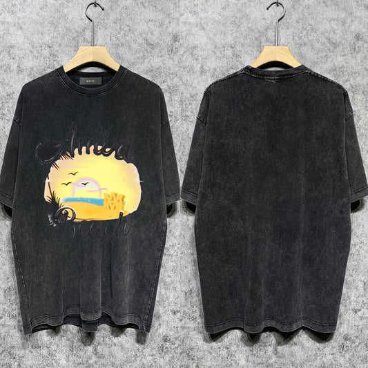 Amiri washed t-shirt colorful dusk printing short sleeves