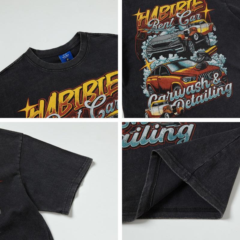 Nyc T Shirt Vintage Car Print Short Sleeve T-Shirt Summer Loose Casual Top