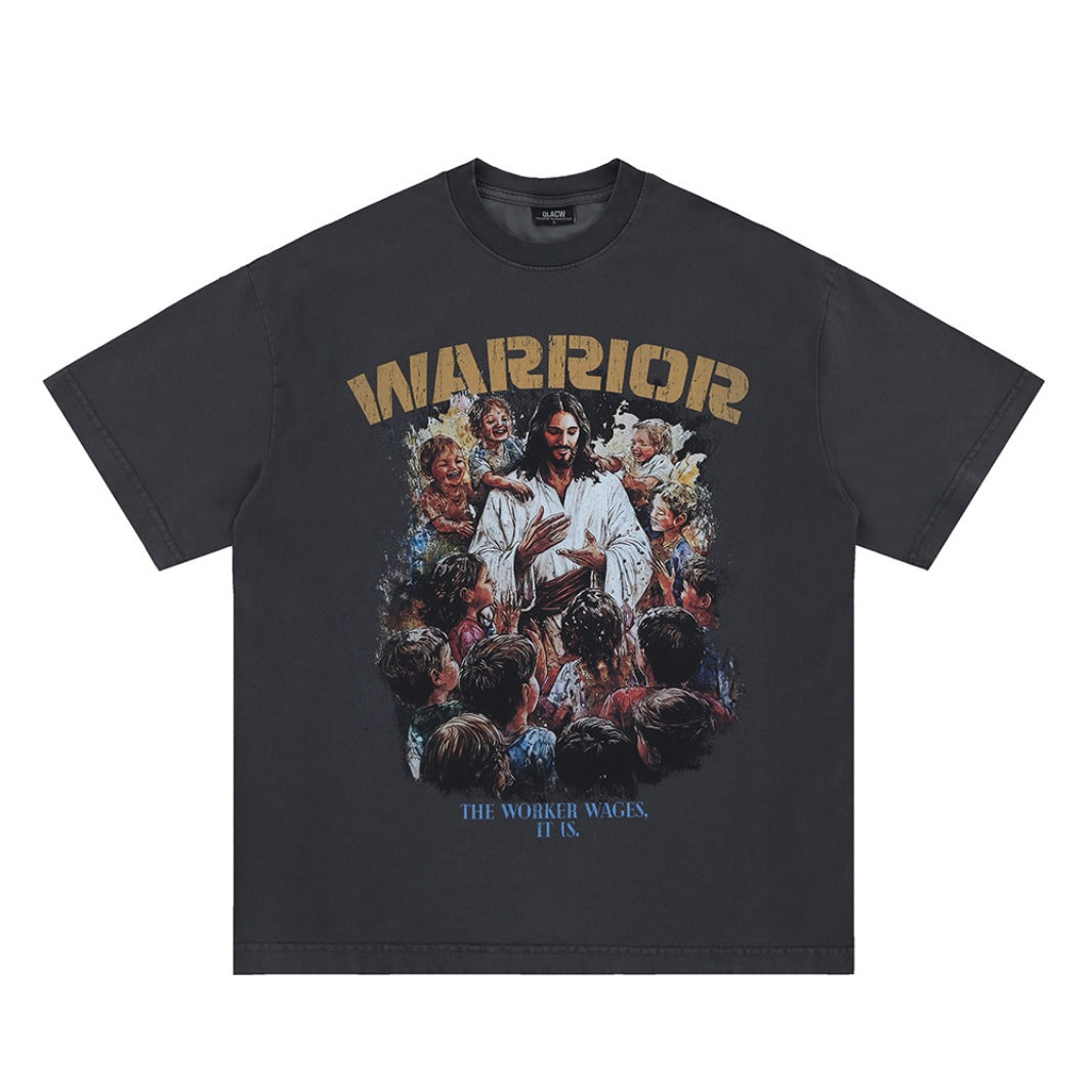 Vintage College Shirts Summer Vintage Priest Faith Print Short Sleeve T-Shirt