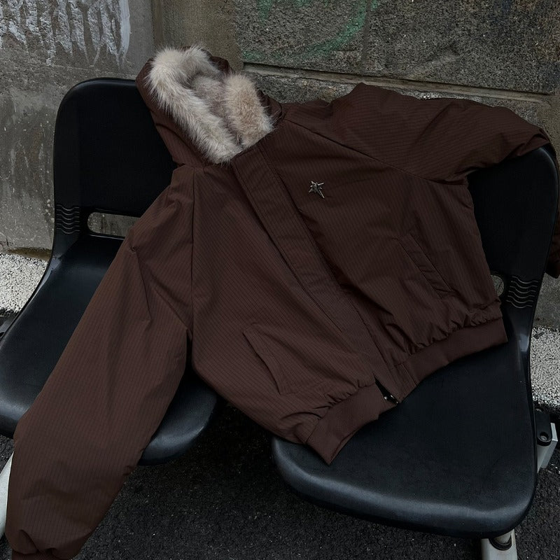 Unisex down jacket winterretro fur collar