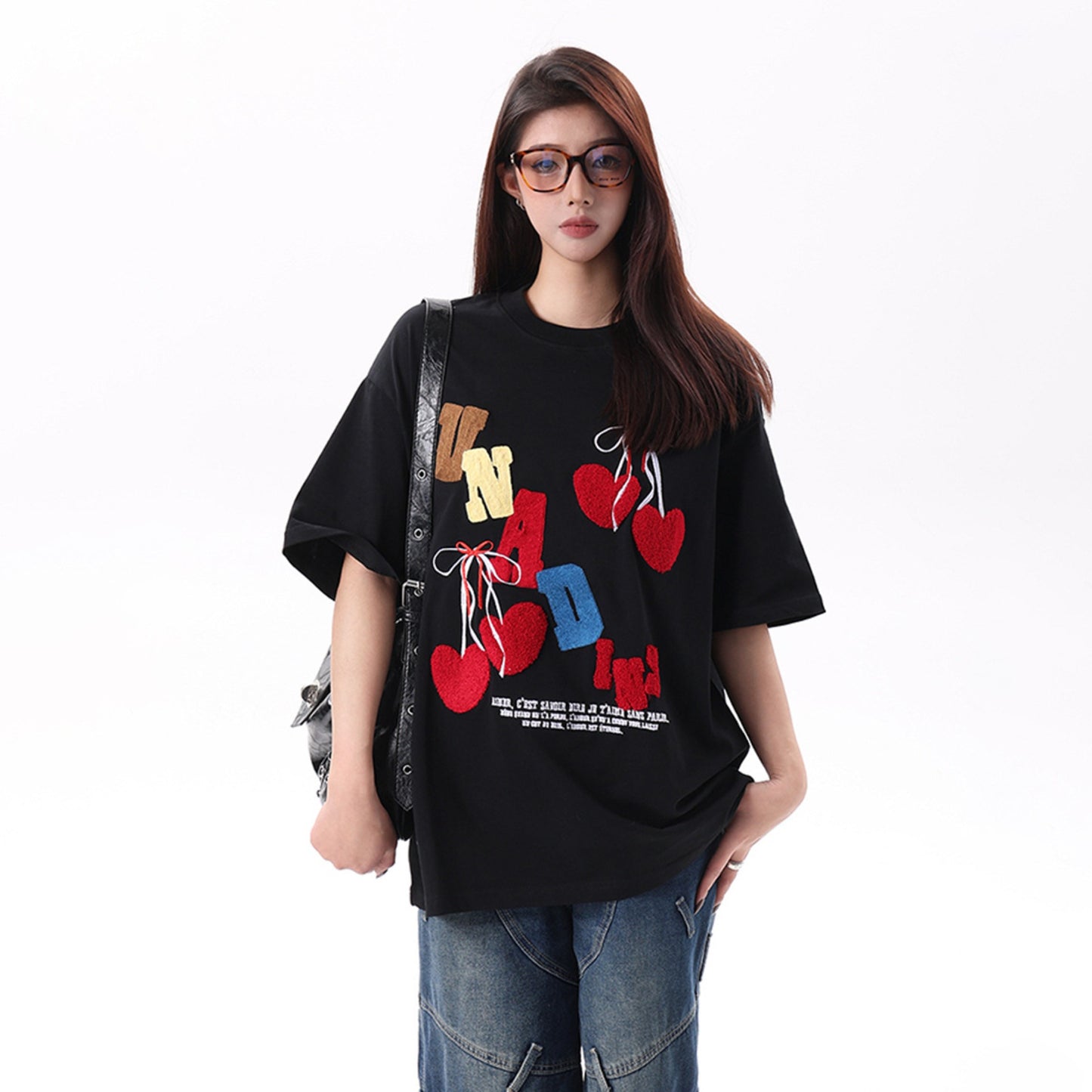 Ye T Shirt Summer Vintage T-Shirt Loose Embroidery Short Sleeve