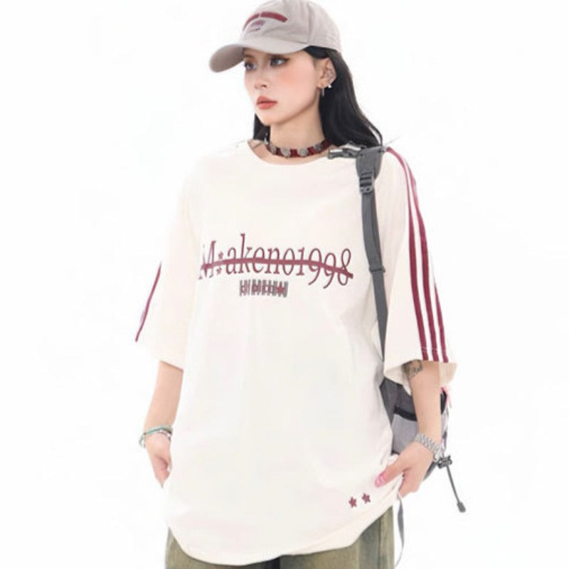 Vintage Usa Shirt Vintage Alphabet Print Short Sleeve T-Shirt