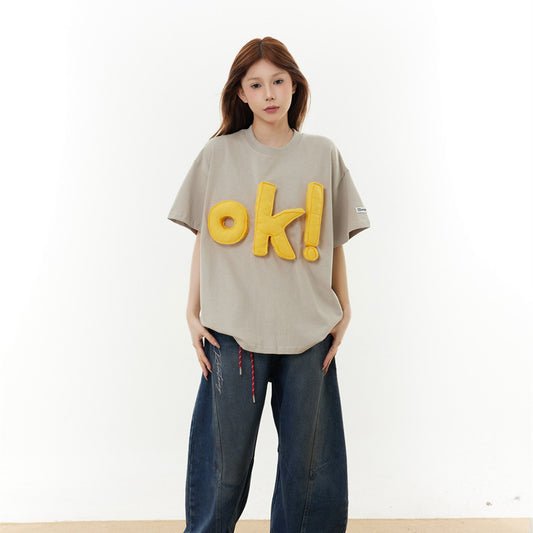 Camisas Retros Vintage OK Alphabet Short Sleeve Men's and Women's T-Shirts