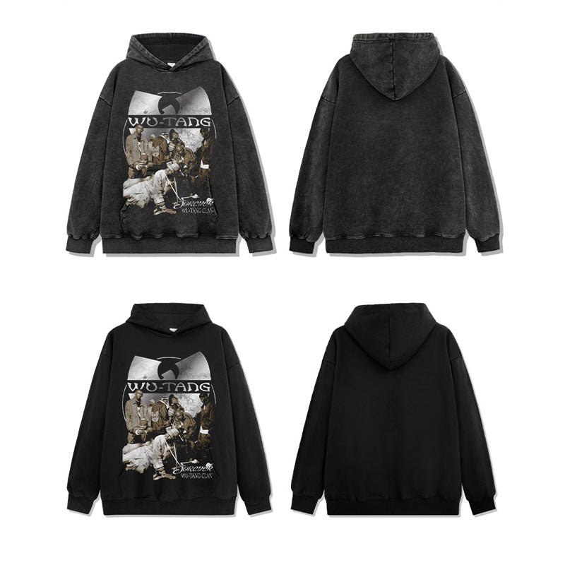 Marcas streetwear usa hip hop wu-tang print vintage hooded sweater