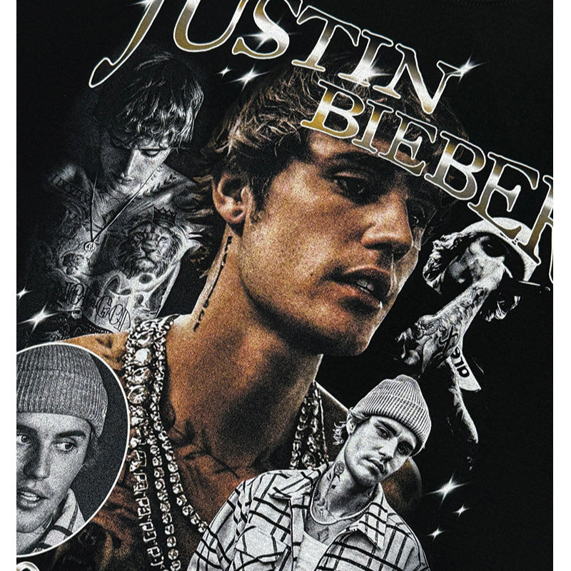New york hip hop shop hip hop, bieber print vintage short sleeve t shirt