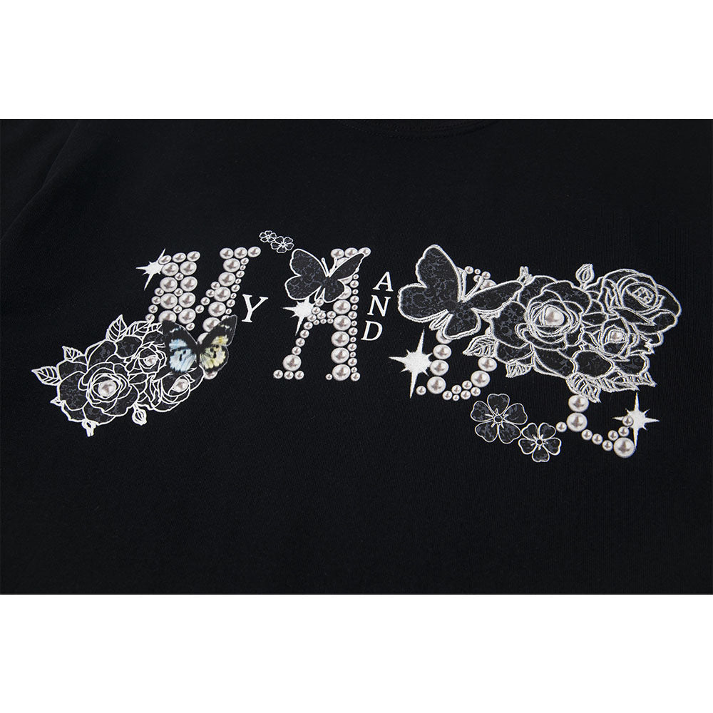 Nostalgia T Shirts Alphabet Butterfly Print Short Sleeve T-Shirt