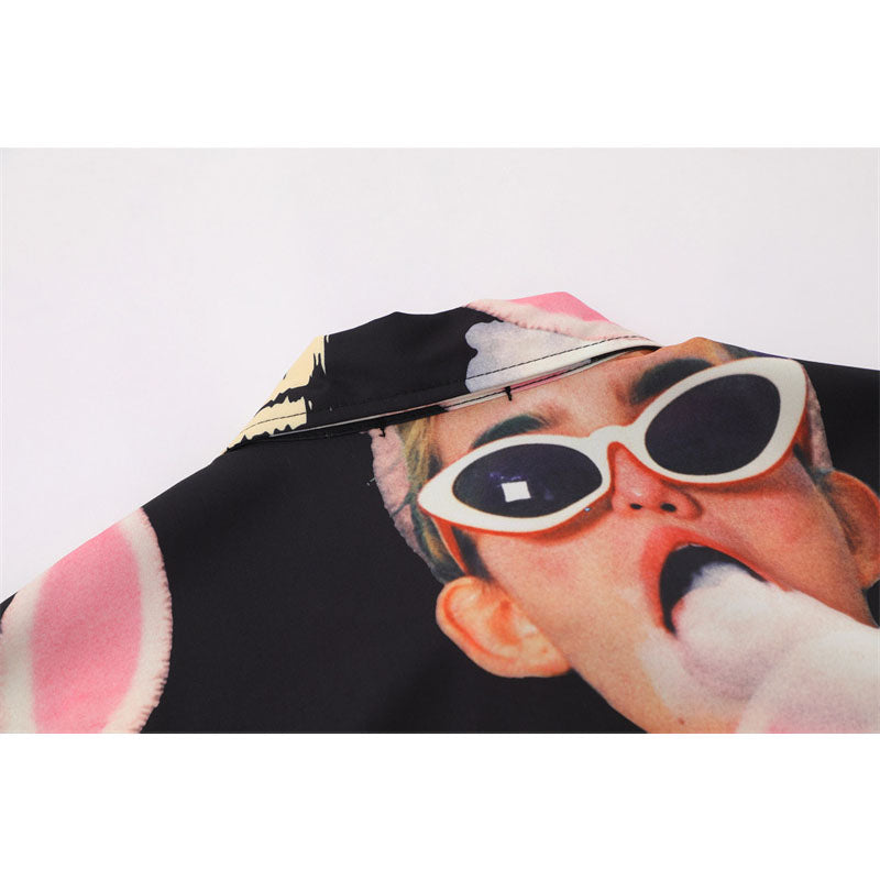 Hip Hop Shirts For Boys Summer Vintage Abstract Print Shirt