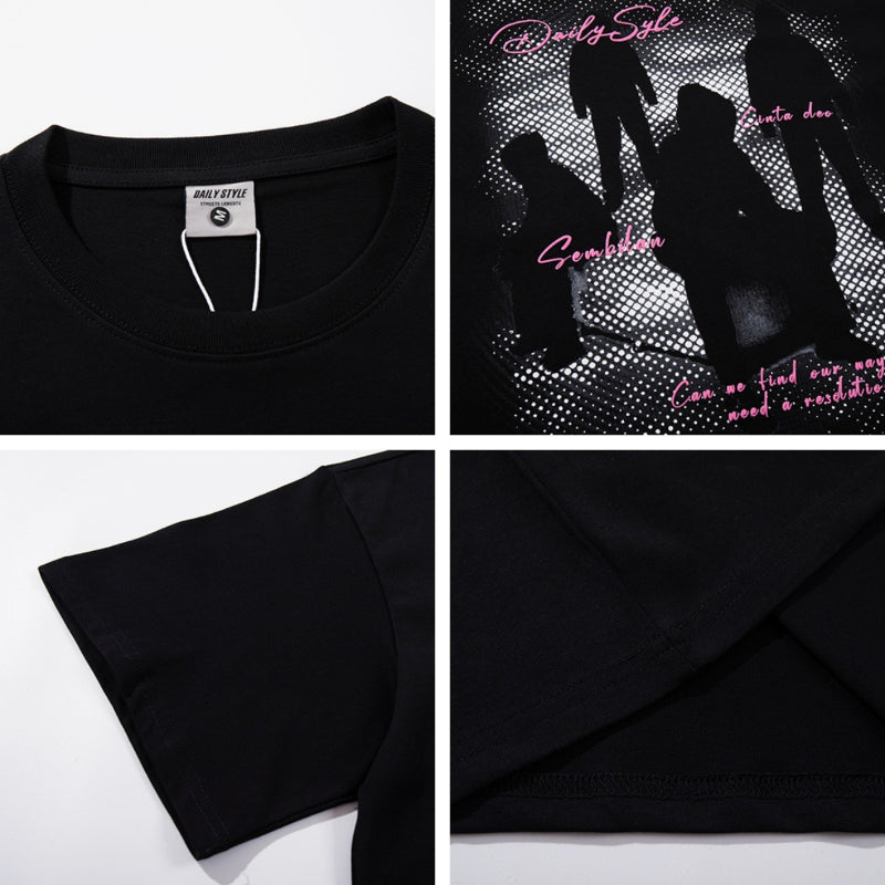Distorted vintage black shadow portrait print short sleeve t-shirt summer oversize casual top