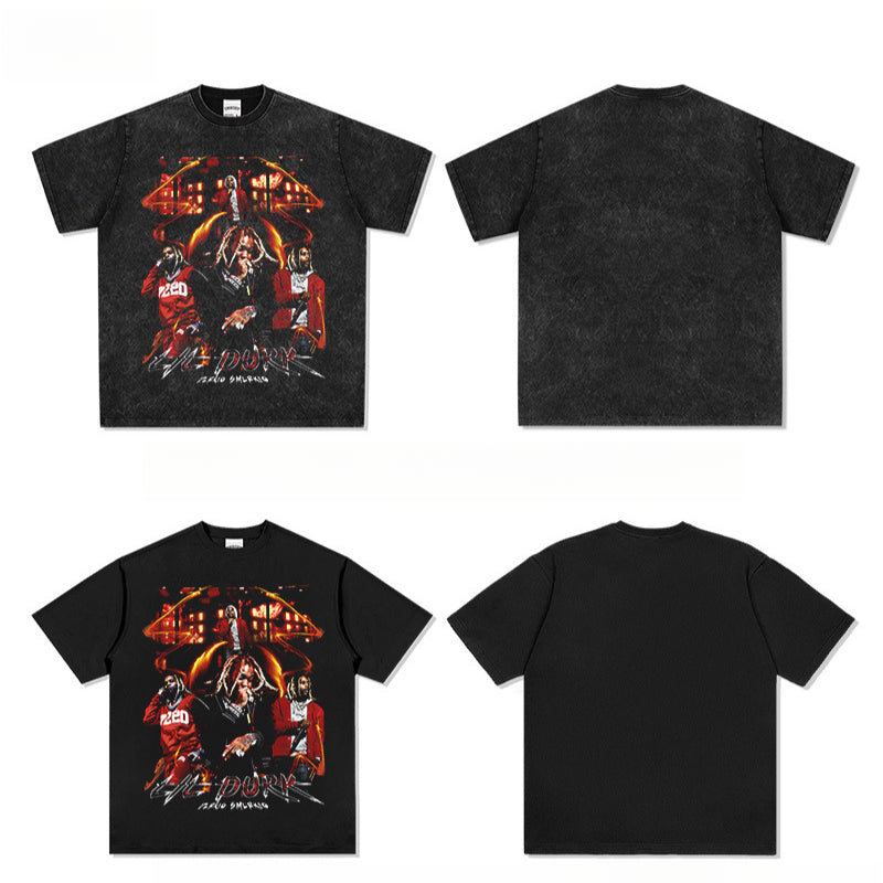 Streetwear masculino vintage hip hop Lil Durk print short sleeve t-shirt