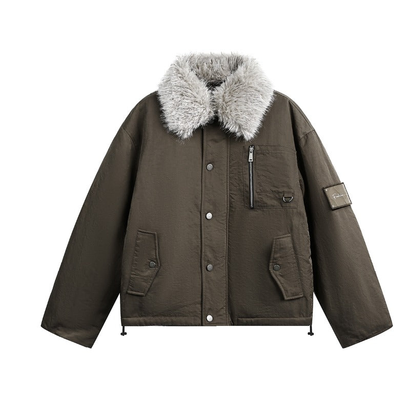 Unisex Down Jacket Winter Fur Collar Vintage Warm Tooling Jacket