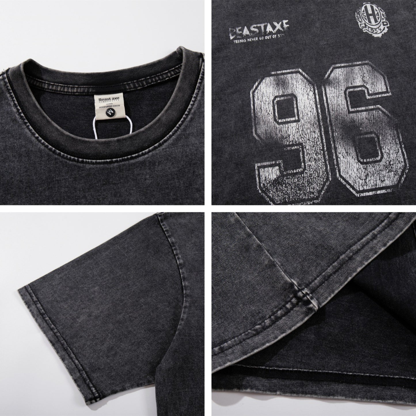 Distorted vintage washed old alphabet print short sleeve t-shirt