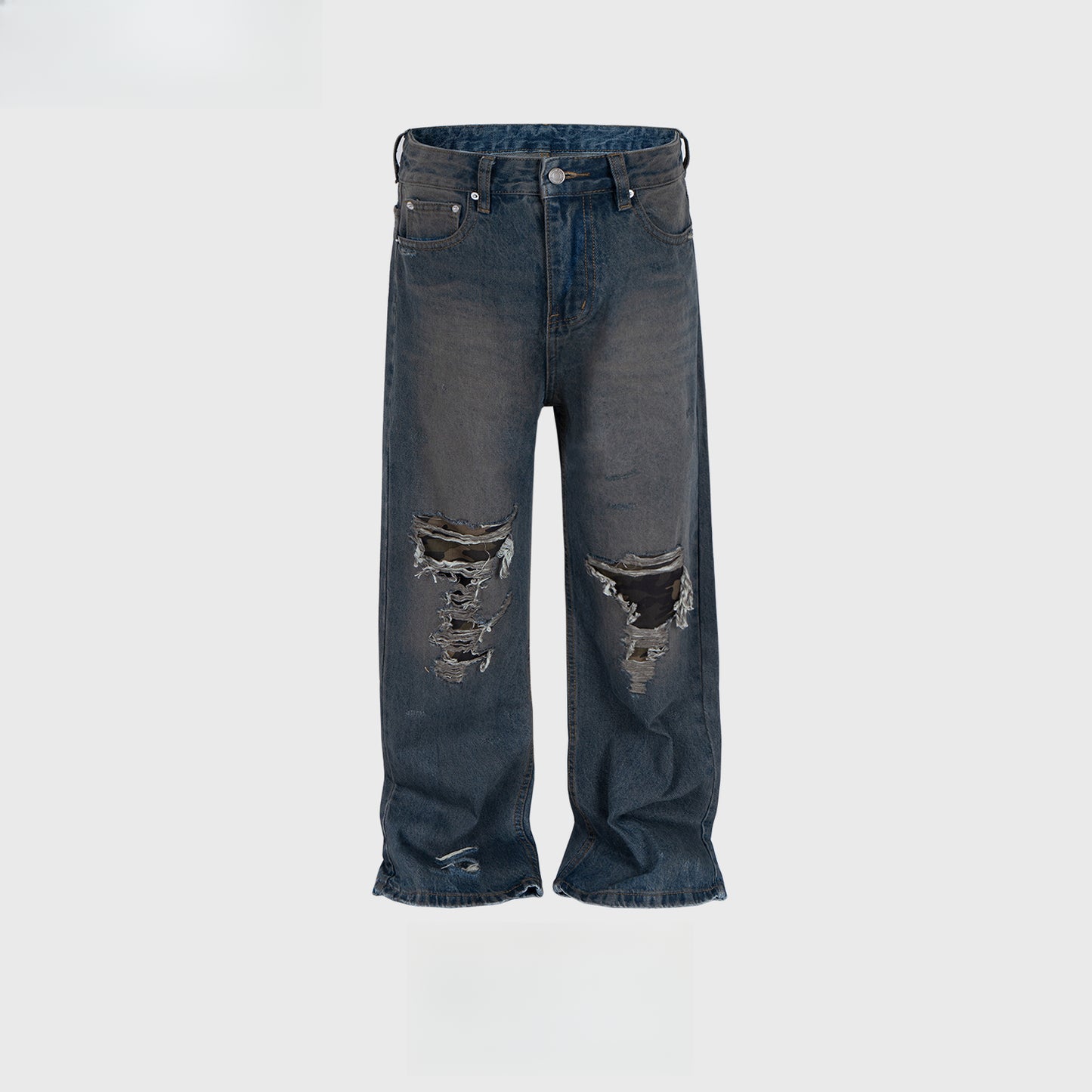 Rock Revival Jeans Camouflage Ripped Pants Washed Old Straight Jeans