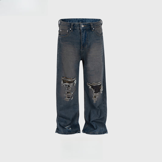 Rock Revival Jeans Camouflage Ripped Pants Washed Old Straight Jeans
