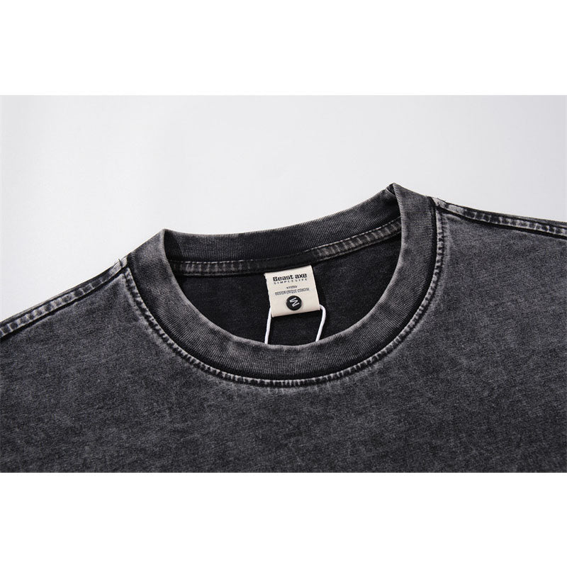 Casual Street Wear Washed Letter Print Loose Crew Neck Short Sleeve T-Shirt