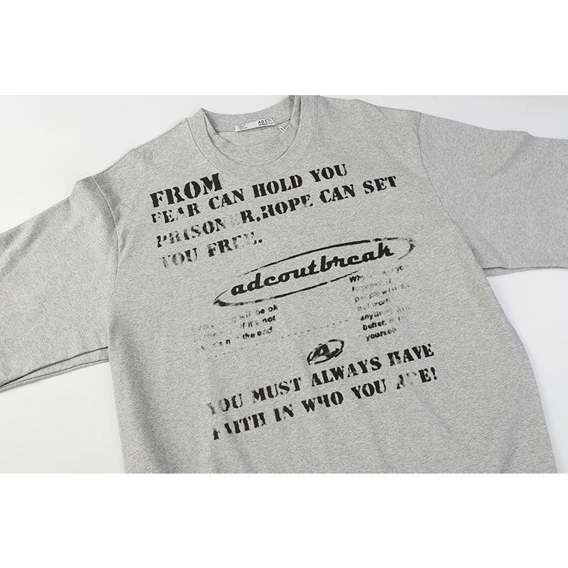Marcas De Streetwear Vintage Alphabet Print Crew Neck Long Sleeve T-Shirt