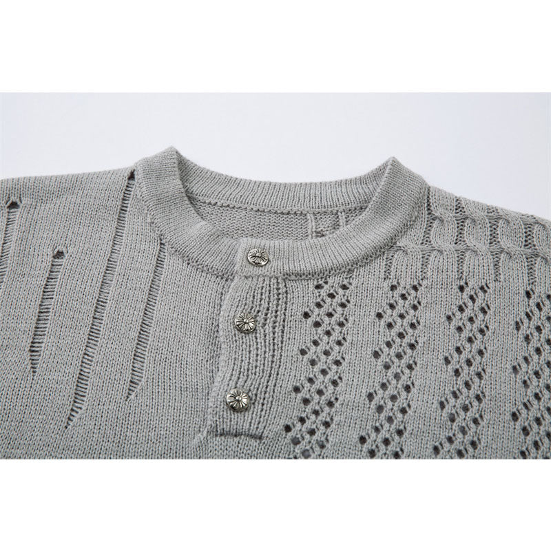Casual Street Wear Vintage Knitted Sweater Loose Crew Neck Short Sleeve T-Shirt