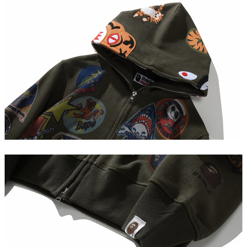 Ape Hoodie Joint Tiger Head Multi-pattern Printed Shark Hooded Cardigan Zip Sweater Jacket