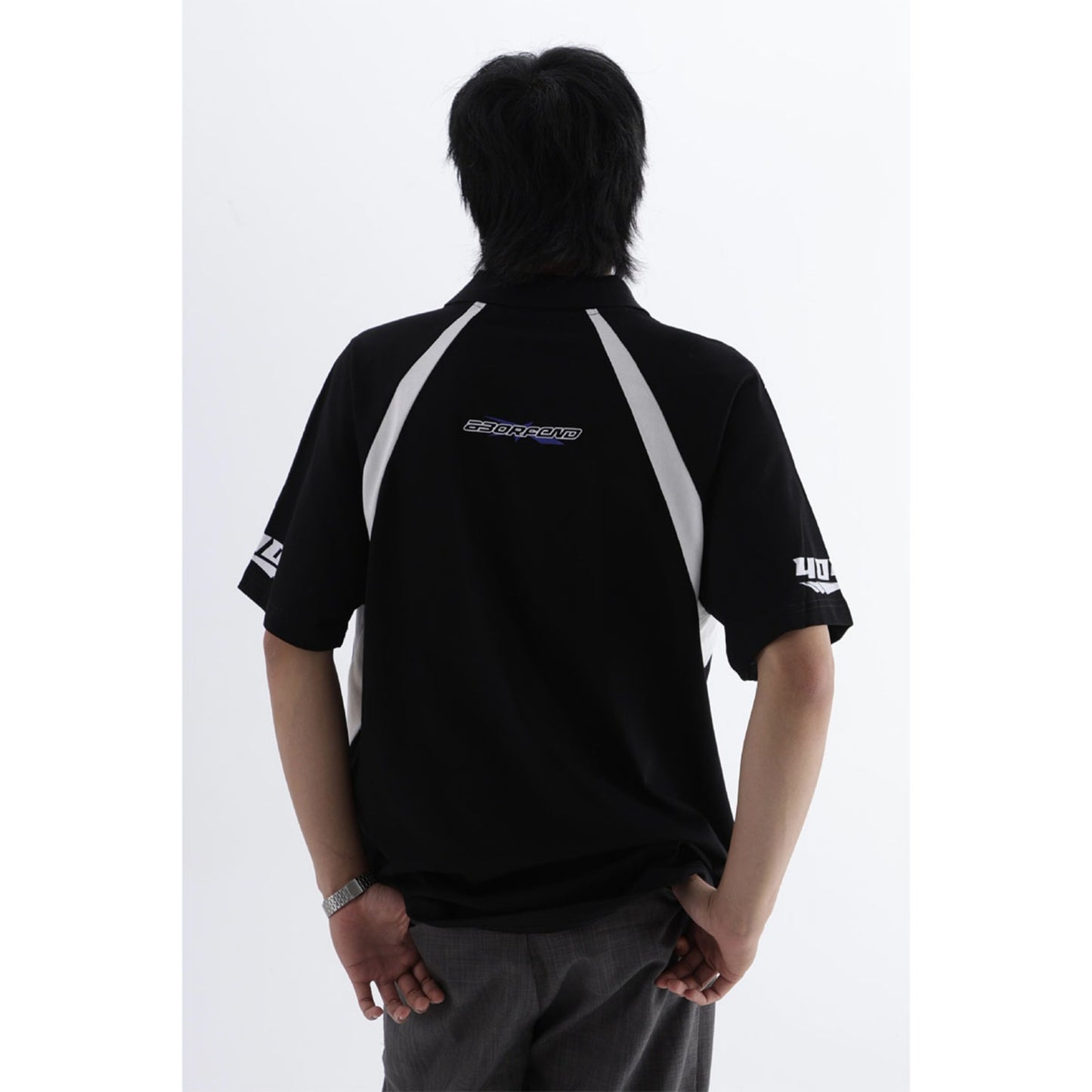 Racing oversized t shirt retro t-shirt print lapel