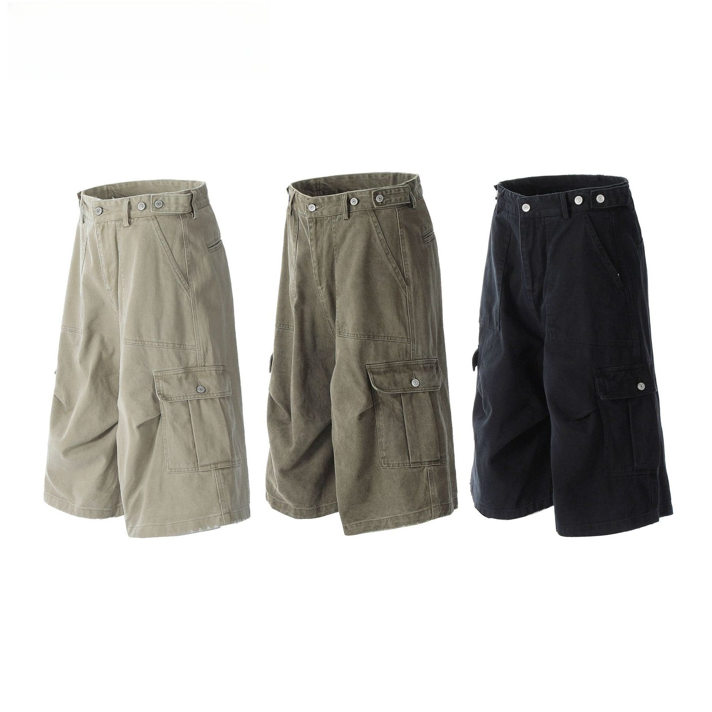 Hip Hop Pants For Boys Vintage Washed Old Multi-Pocket Tooling Shorts