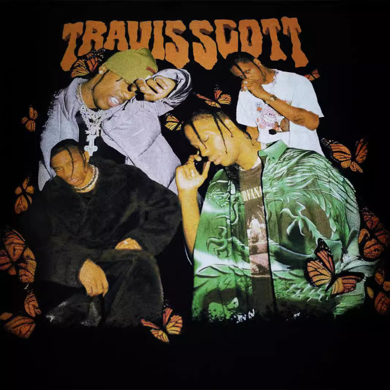 Streetwear masculino TRAVIS SCOTT Hip Hop, Loose, Printed Short Sleeve Vintage TEE