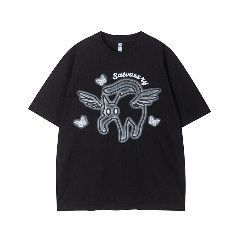 Vintage Tišö Rt Cat Butterfly Short Sleeve T-Shirt Summer Loose Top