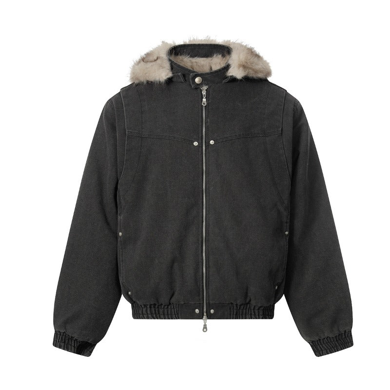Unisex Down Jacket Men's Winter Removable Plush Collar Hooded Jacket