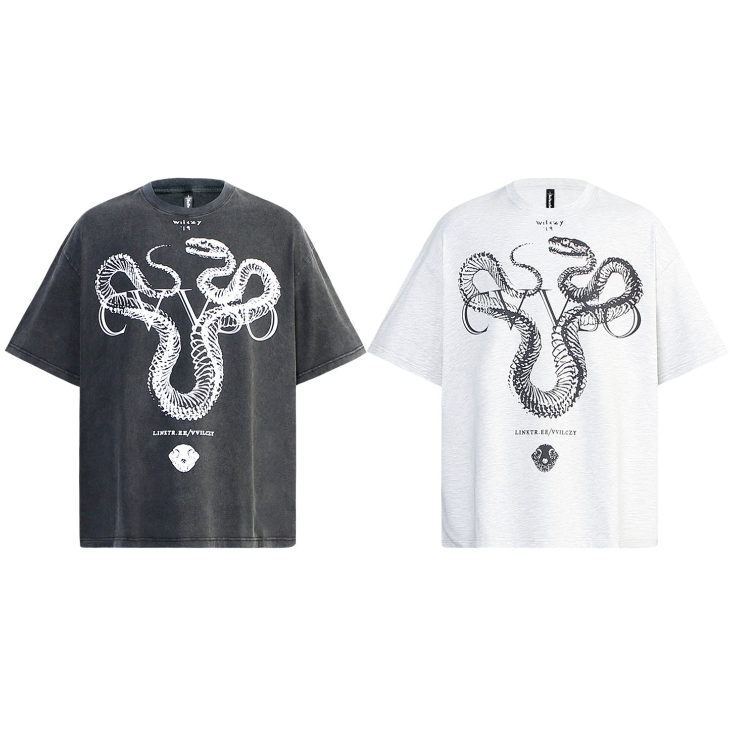 Unisex T-shirts Summer Vintage Snake Bone Pattern Men's Loose Short Sleeve T-Shirt