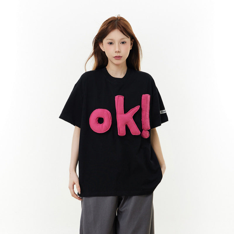 Hip Hop Clothes New York Vintage Three-Dimensional Alphabet Print Short Sleeve T-Shirt