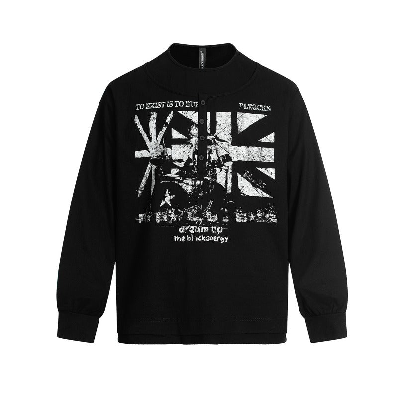 Unisex long-sleeved shirt autum double collar