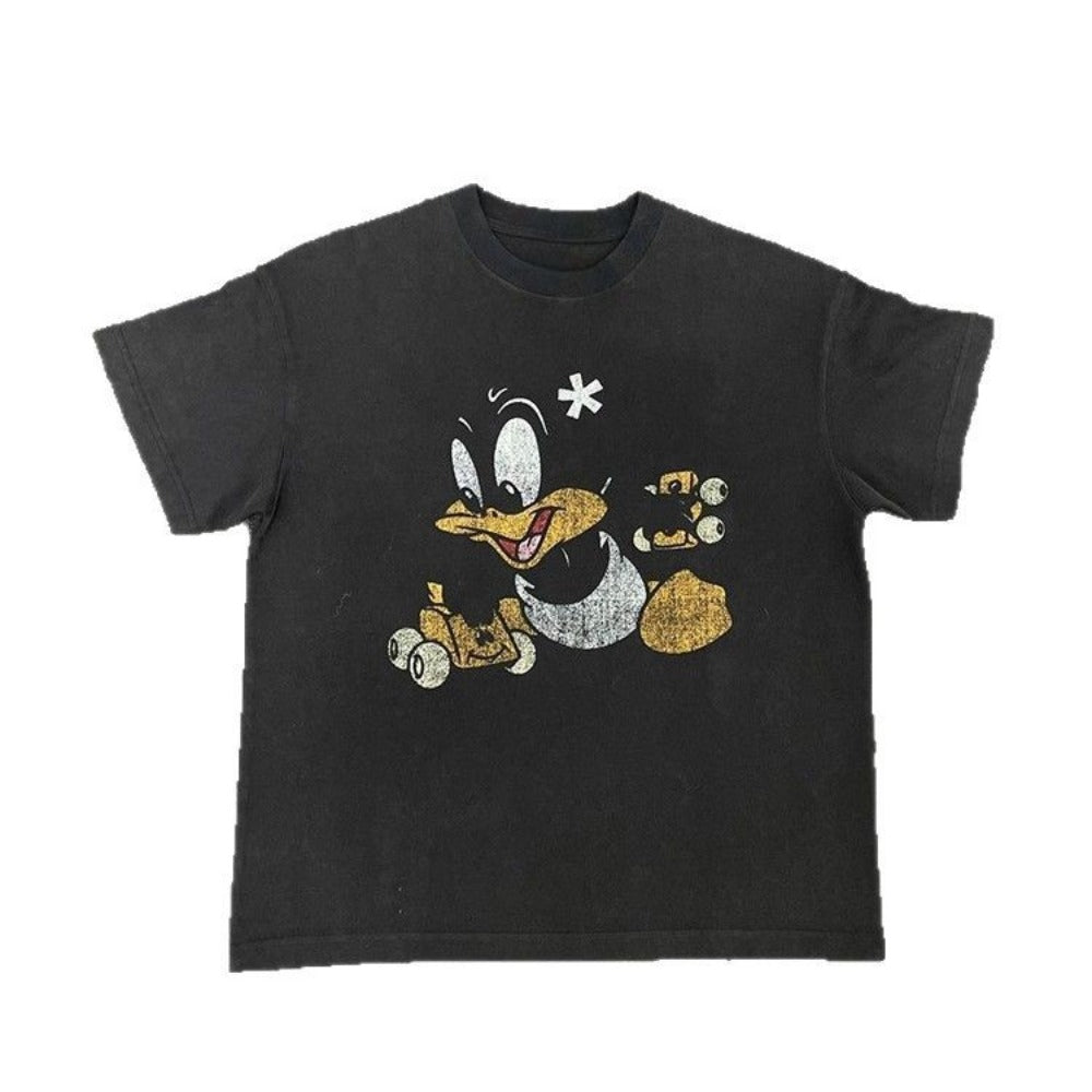Streetwear Eua t shirt washed and made old childlike duck print short sleeve t-shirt