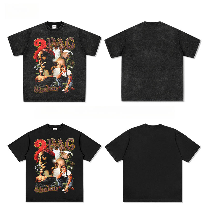 Cool t rapper vintage hip hop 2Pac tupa print short sleeve t-shirt