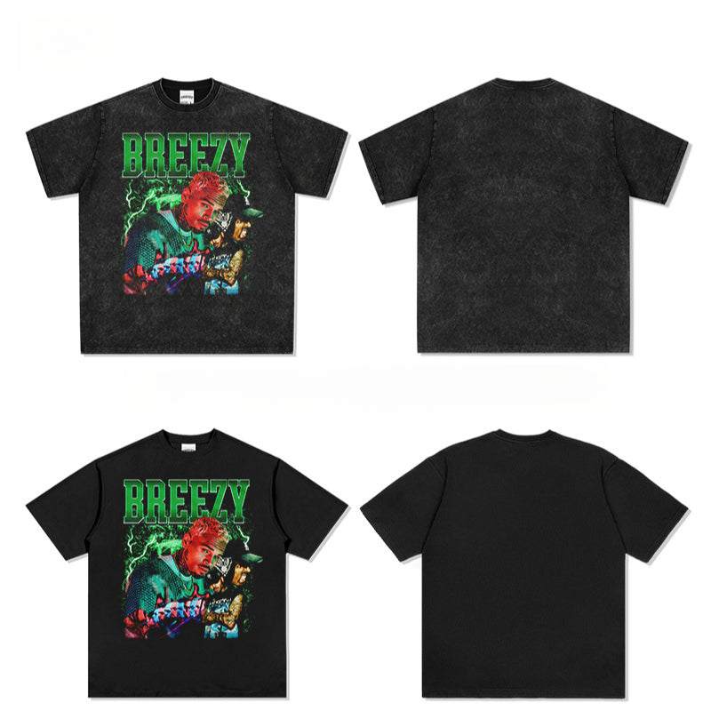 Outfit streetwear vintage hip hop breezy print short sleeve t-shirt
