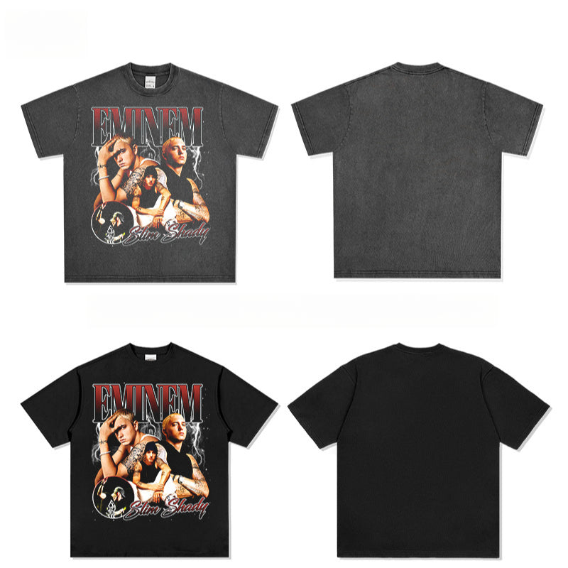 Outfit streetwear vintage hip hop Eminem print short sleeve t-shirt