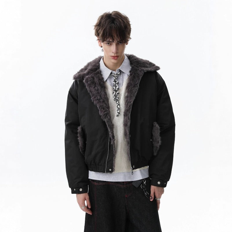Unisex Down Jacket Winter Vintage Fleece Collar