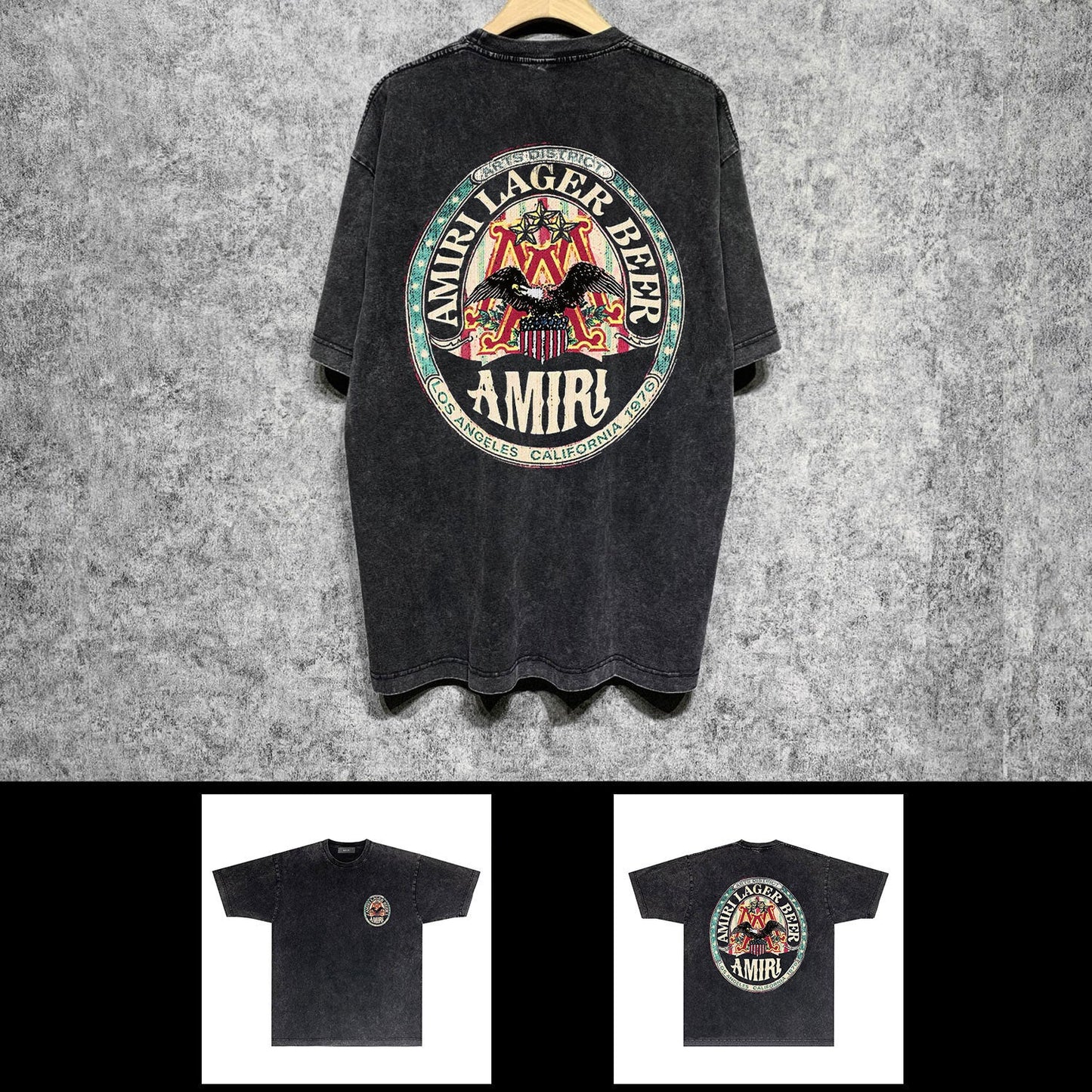 Amiri washed t-shirt oil painting flying eagle short sleeve