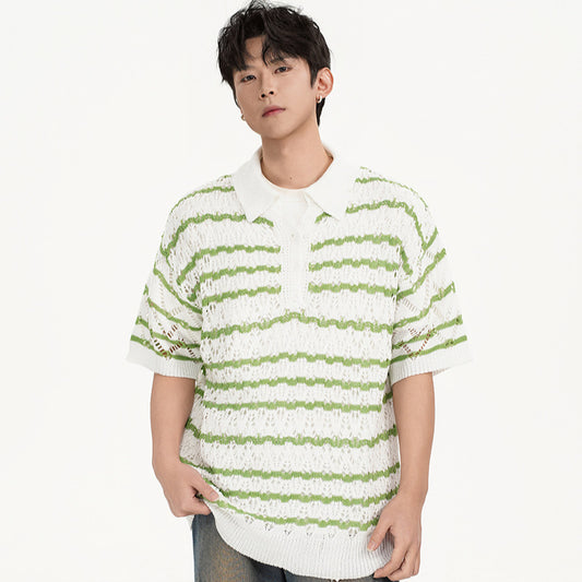 Nyc 1990 Shirt Summer Striped Lapel Sweater