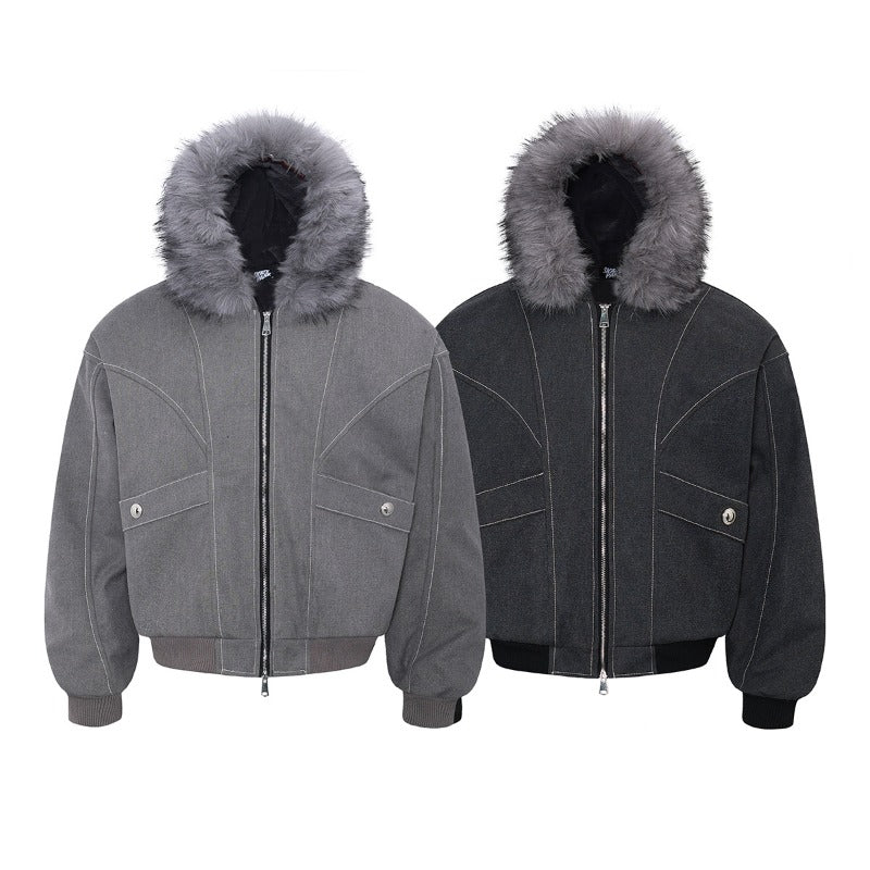 Unisex Down Jacket Men's Winter Fur Collar Padded Jacket