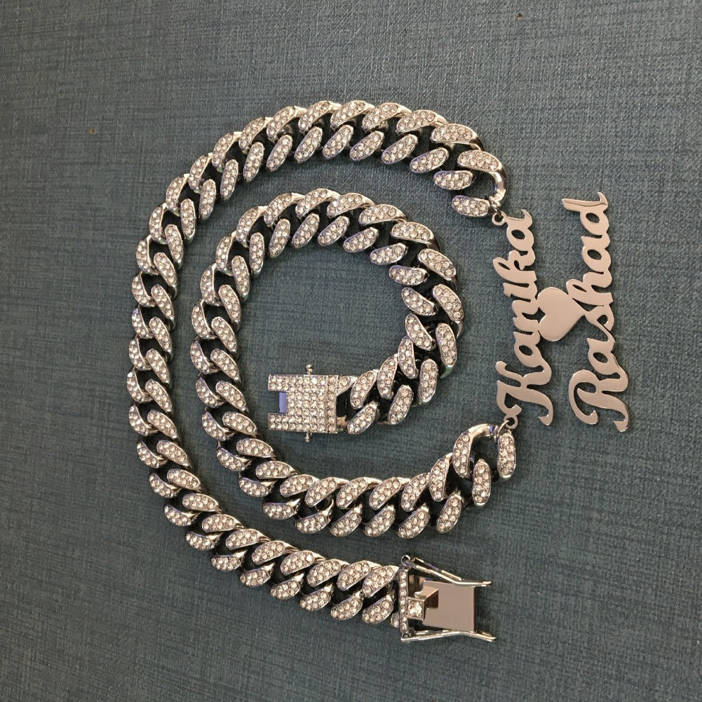 Jewelry Hip Hop Stainless Steel Diamond Pendant Letter Cuban Necklace Customized Word Up