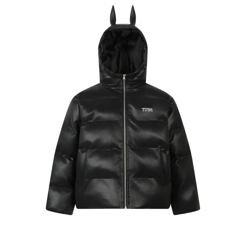Unisex Down Jacket Doberman Devil Ears Leather Jacket Bread Cotton Jacket