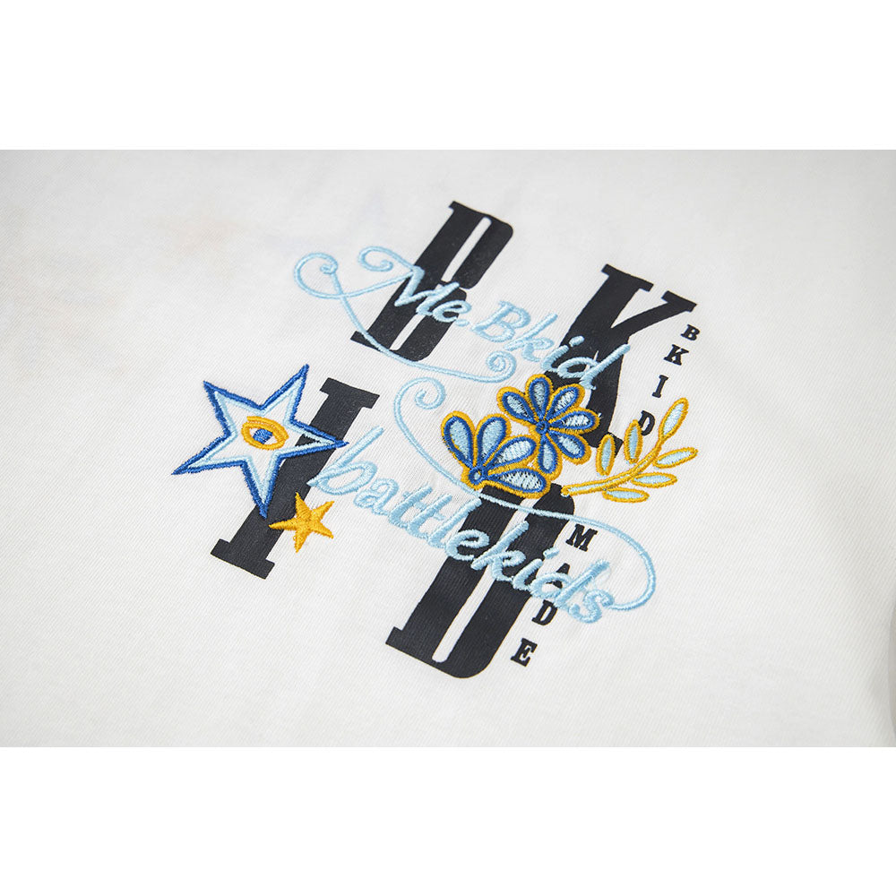Hip hop shirt retro crew neck t-shirt embroidered letters loose casual