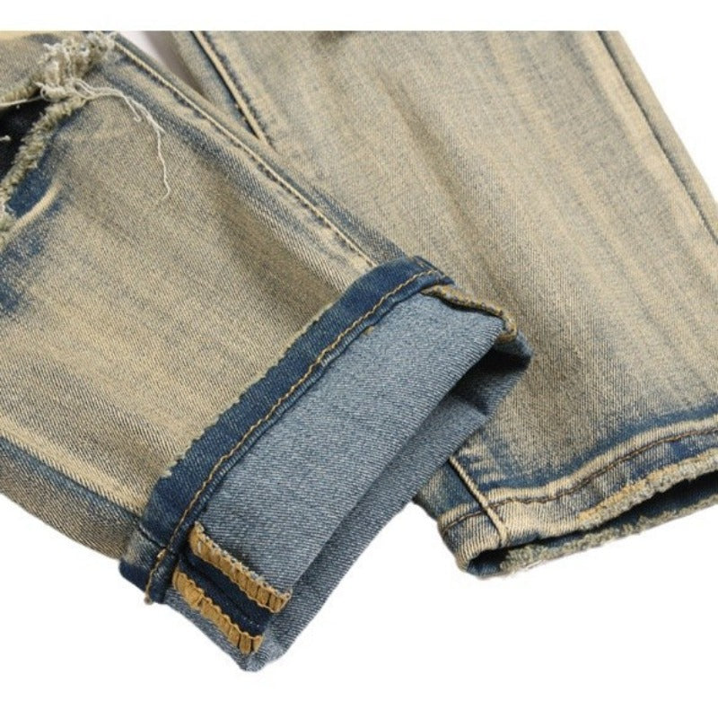 1990 Fashion Jeans Retro Blue Ripped Small Straight Jeans
