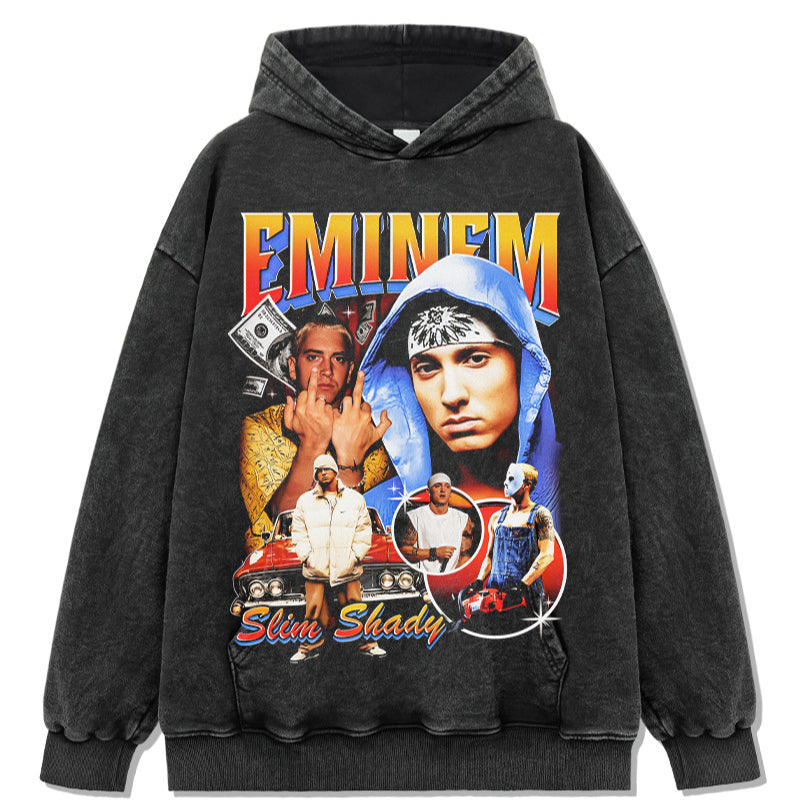 Marcas streetwear usa vintage hip hop emminem emminem print wash hoodie