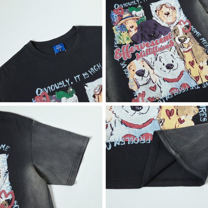 Nyc T Shirt Dog Print Short Sleeve T-Shirt Summer Loose Casual Top