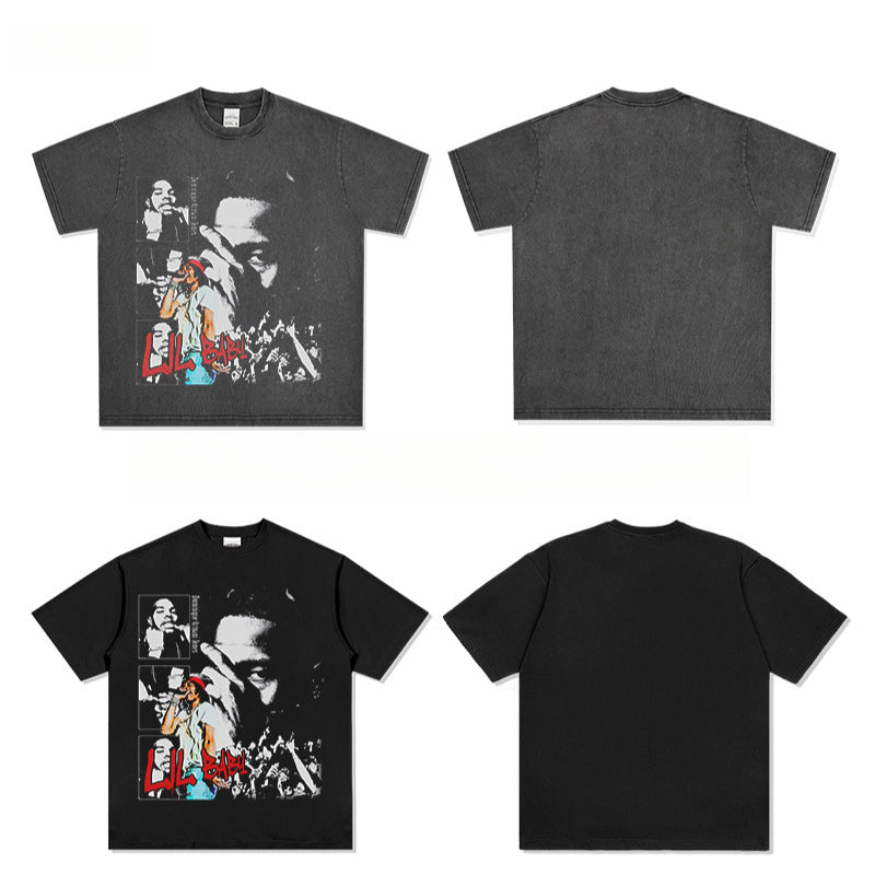 Outfit streetwear vintage hip hop Lil Baby print short sleeve t-shirt