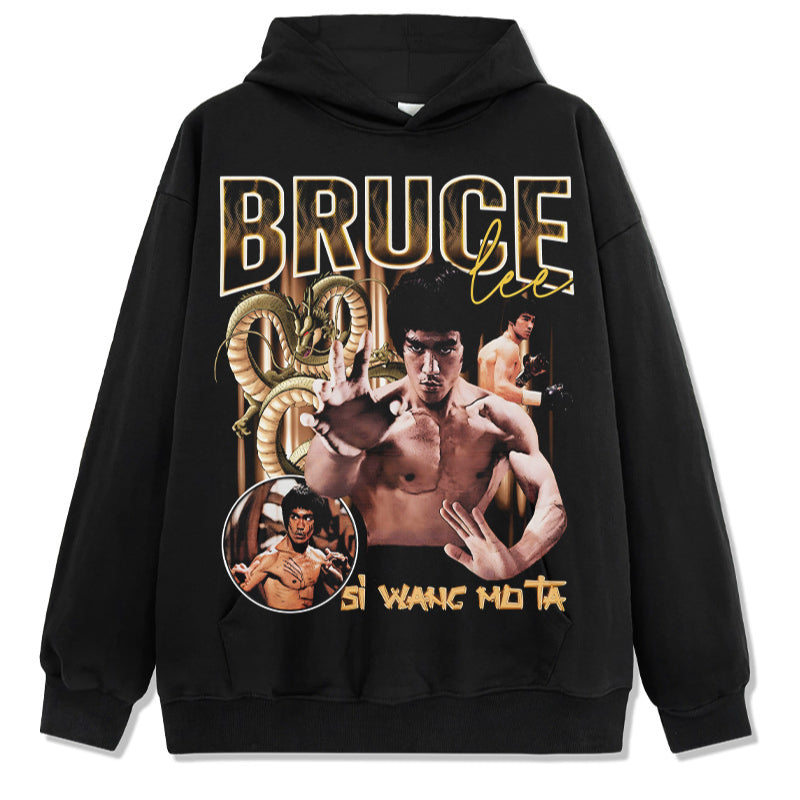 Marcas streetwear usa vintage bruce lee print hoodie hoodie