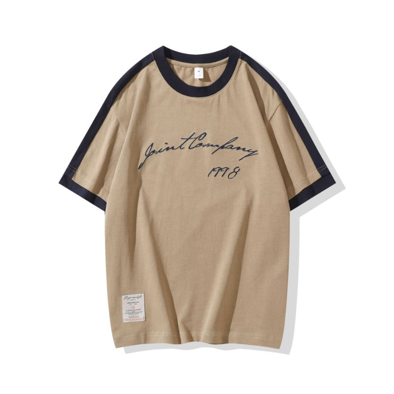Men T-shirts Vintage Short Sleeve Summer Embroidered Loose Top