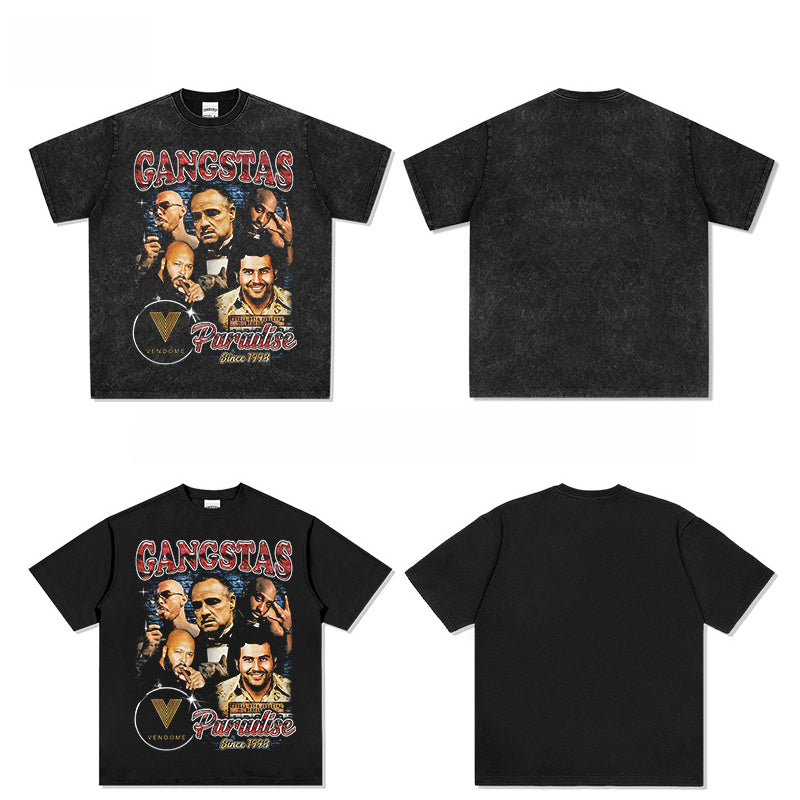 Cool t rapper vintage Godfather print hiphop short sleeve t-shirt